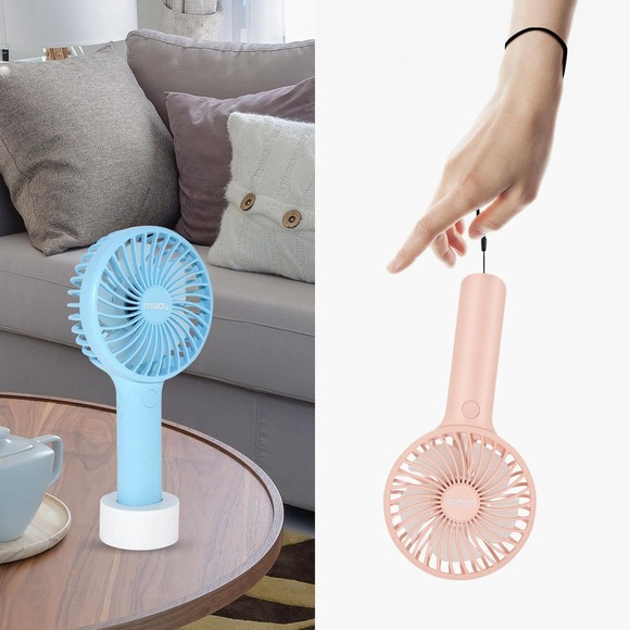 Portable Handheld Fan 3 Speed Mini USB - 7-20 Hours Runtime - Cream Blue + Pink - Picture 9 of 12